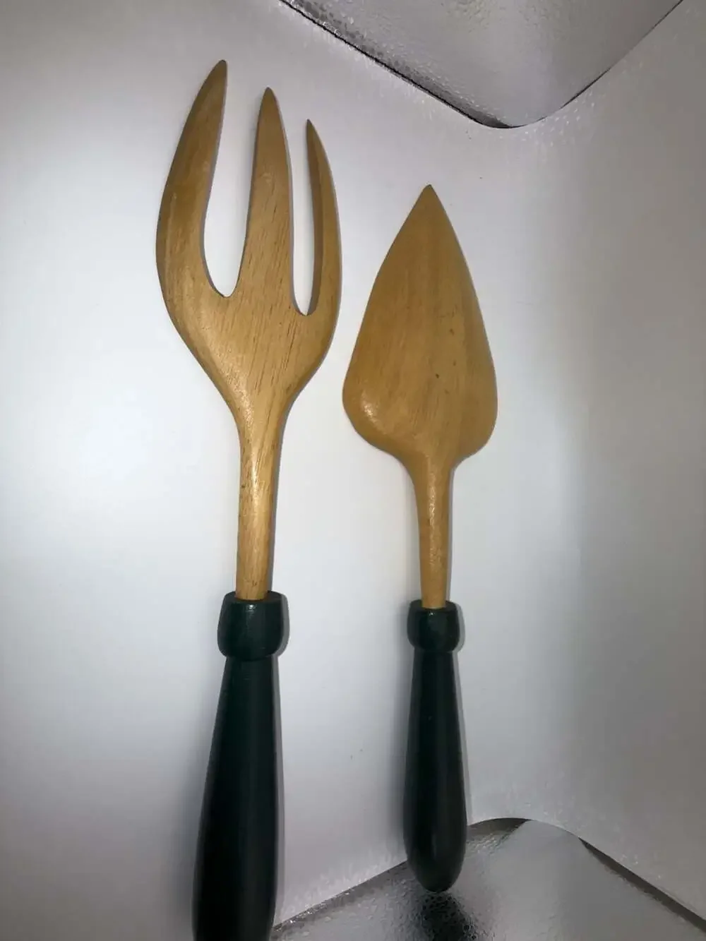 Vintage Mid-Century Modern Painted Wood Salad Serving Set